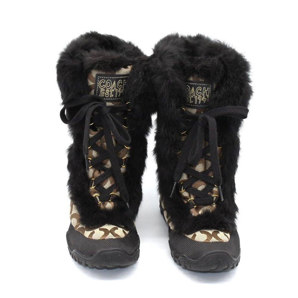 Coach Jennie SIgnature Brown Fur Boots 5.5 - Picture 4 of 8